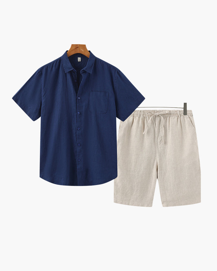 Men's Premium Linen Shirt & Shorts Set - Breathable Summer Loungewear