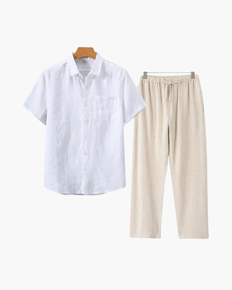 Men's Premium Linen Shortsleeve Shirt and Shorts Outfit Combo