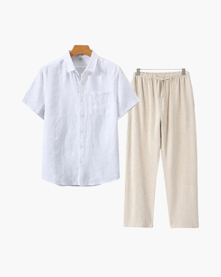 Men's Premium Linen Shortsleeve Shirt and Shorts Outfit Combo