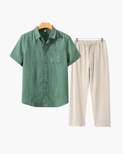 Men's Premium Linen Shortsleeve Shirt and Shorts Outfit Combo