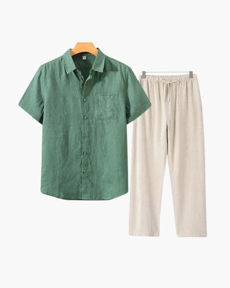 Men's Premium Linen Shortsleeve Shirt and Shorts Outfit Combo