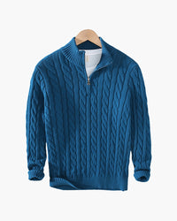 Men's Premium Cotton Half-Zip Sweater: High Neck, Ribbed Trims, Versatile Style