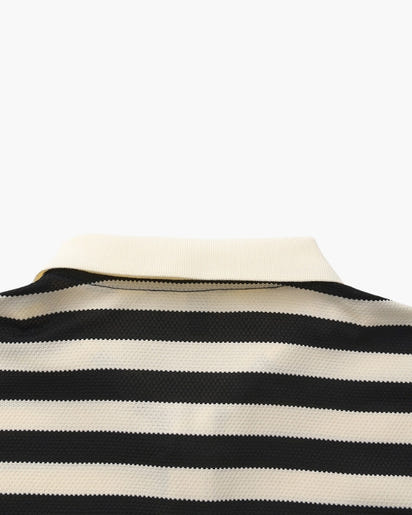 Men's Shoreline Striped Ribbed Knit Polo Shirt - Elevated Coastal Style