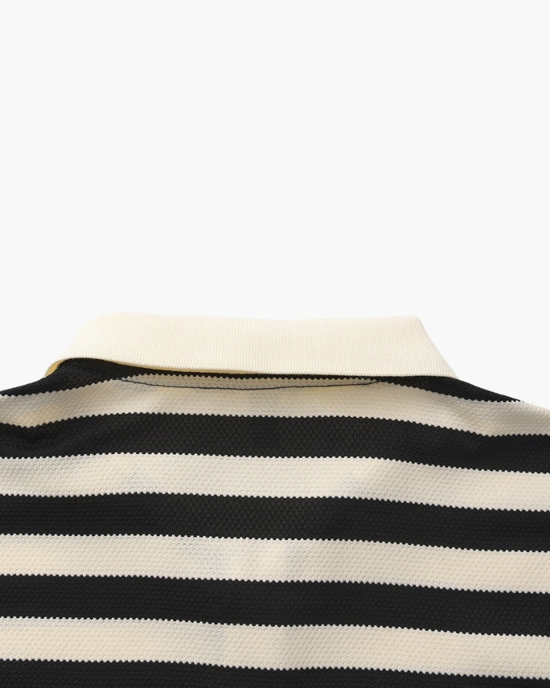 Men's Shoreline Striped Ribbed Knit Polo Shirt - Elevated Coastal Style