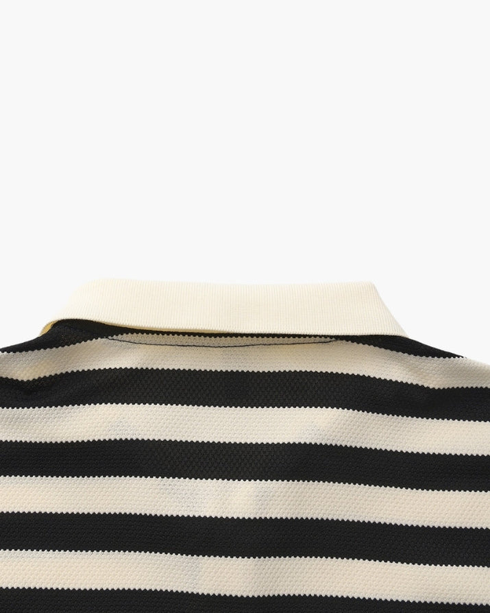 Men's Shoreline Striped Ribbed Knit Polo Shirt - Elevated Coastal Style