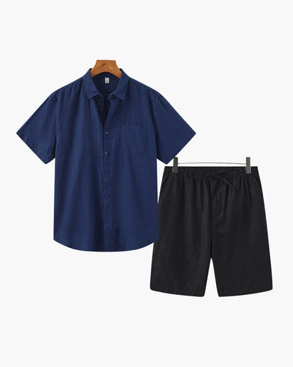 Men's Premium Linen Shirt & Shorts Set - Breathable Summer Loungewear