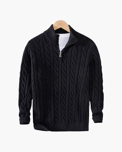 Men's Premium Cotton Half-Zip Sweater: High Neck, Ribbed Trims, Versatile Style