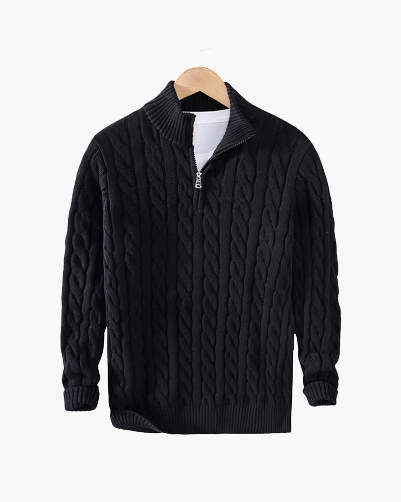 Men's Premium Cotton Half-Zip Sweater: High Neck, Ribbed Trims, Versatile Style