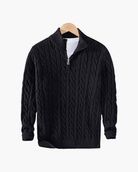 Men's Premium Cotton Half-Zip Sweater: High Neck, Ribbed Trims, Versatile Style