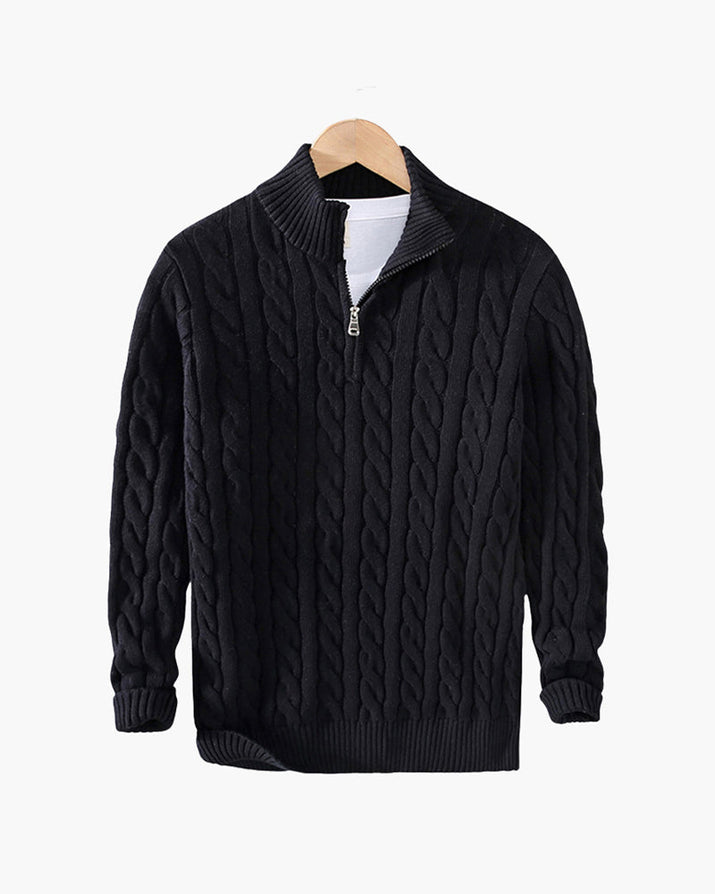 Men's Premium Cotton Half-Zip Sweater: High Neck, Ribbed Trims, Versatile Style