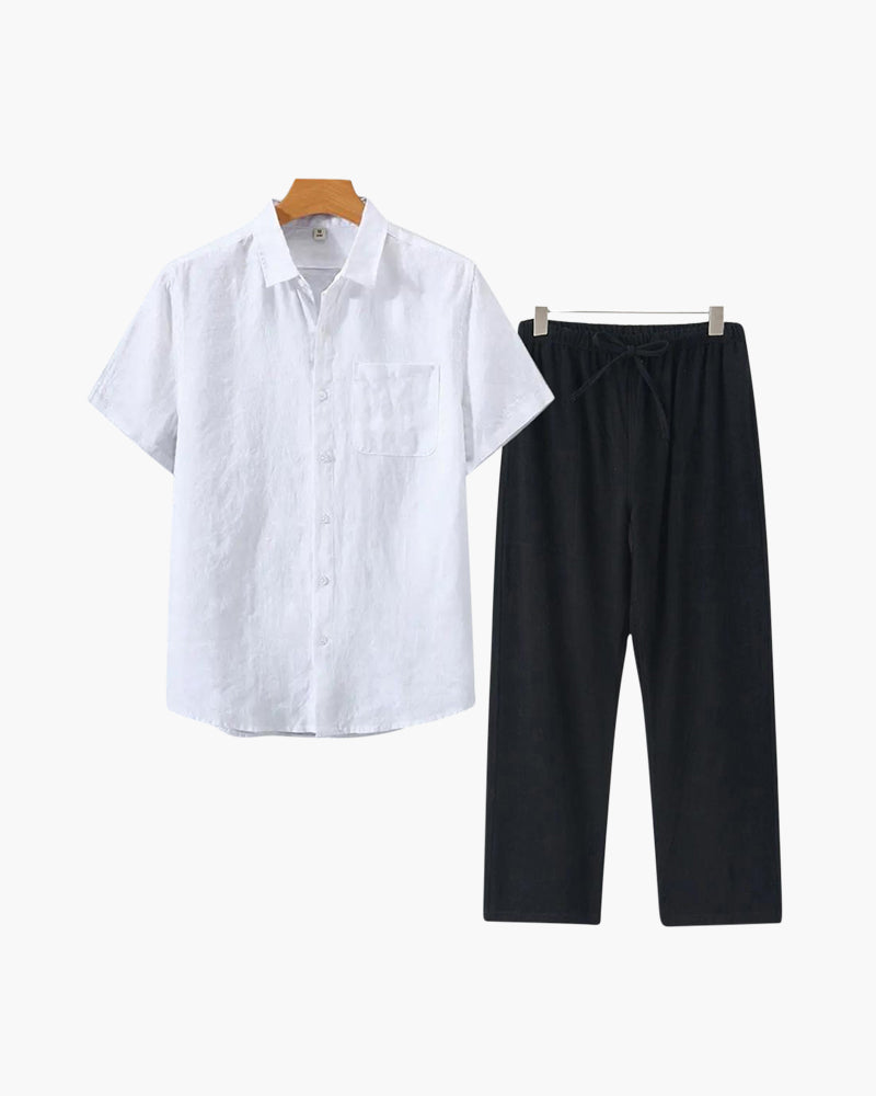 Men's Premium Linen Shortsleeve Shirt and Shorts Outfit Combo