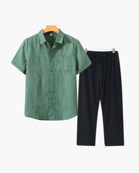 Men's Premium Linen Shortsleeve Shirt and Shorts Outfit Combo