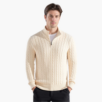 PARIJAN Men's 5-Pack Cable Knit Half-Zip Cotton Sweater for Warmth