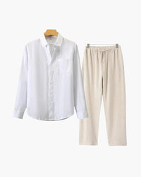 Men's Relaxed Fit Breathable Linen Longsleeve Shirt & Pant Combo Set
