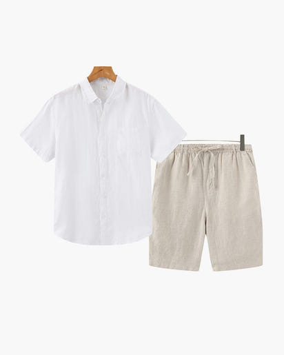 Men's Premium Linen Shirt & Shorts Set - Breathable Summer Loungewear