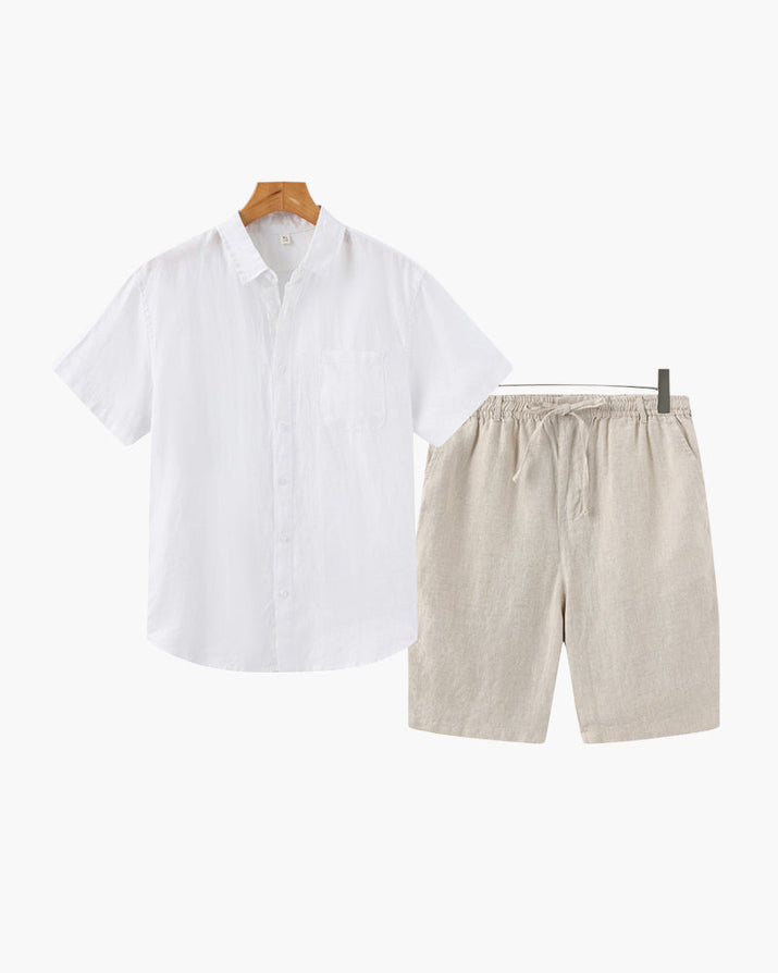 Men's Premium Linen Shirt & Shorts Set - Breathable Summer Loungewear