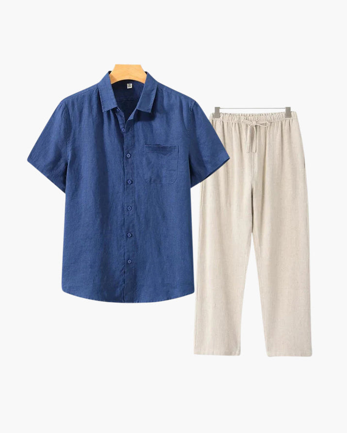 Men's Premium Linen Shortsleeve Shirt and Shorts Outfit Combo