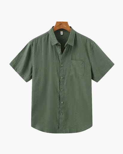 Men's Breathable Short Sleeve Linen Shirt - Relaxed Fit, Summer Comfort
