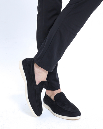 Men's Premium Black Winter Dinner Outfit: Wool Polo, Stretchy Pants, Loafers