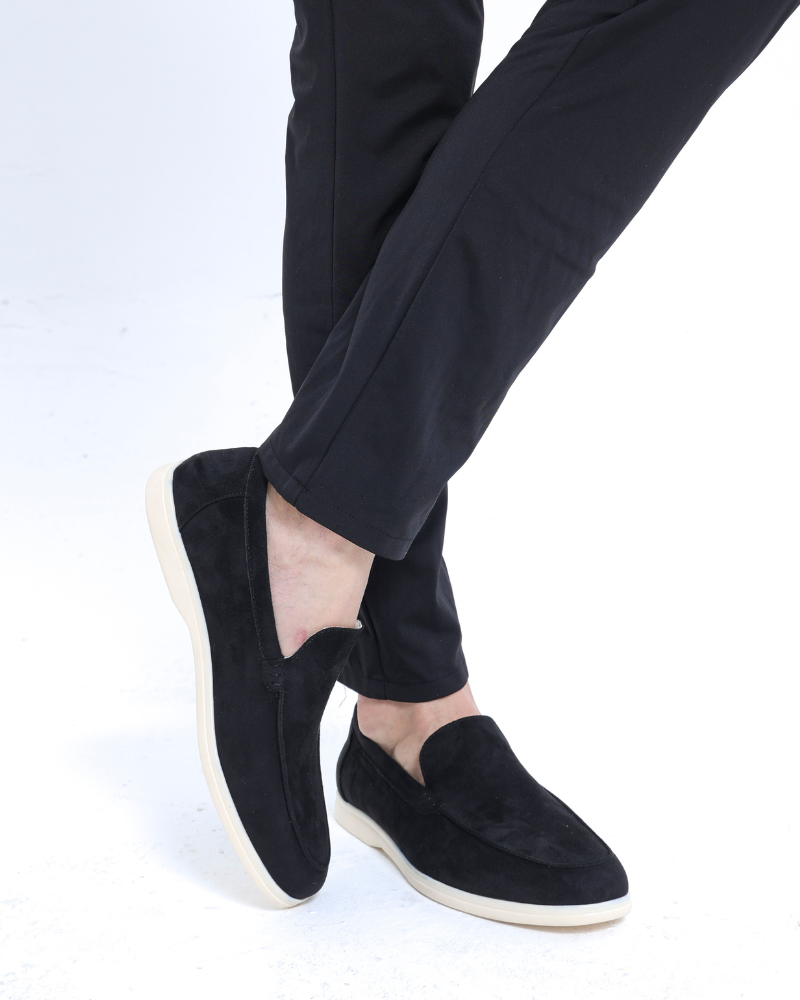Men's Premium Black Winter Dinner Outfit: Wool Polo, Stretchy Pants, Loafers