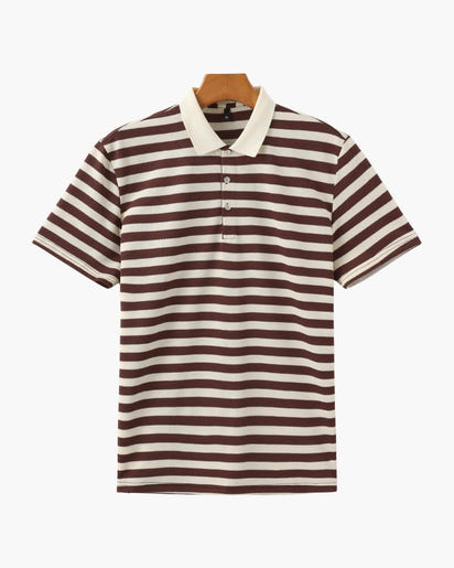 Men's Shoreline Striped Ribbed Knit Polo Shirt - Elevated Coastal Style
