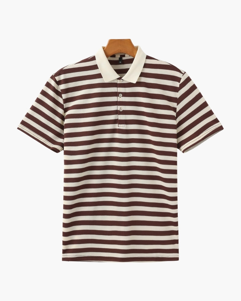 Men's Shoreline Striped Ribbed Knit Polo Shirt - Elevated Coastal Style