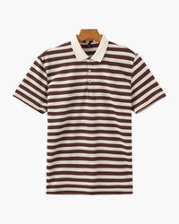 Men's Shoreline Striped Ribbed Knit Polo Shirt - Elevated Coastal Style