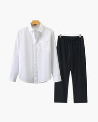 Men's Relaxed Fit Breathable Linen Longsleeve Shirt & Pant Combo Set