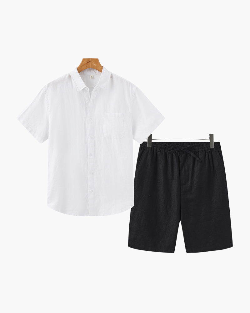 Men's Premium Linen Shirt & Shorts Set - Breathable Summer Loungewear