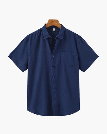 Men's Breathable Short Sleeve Linen Shirt - Relaxed Fit, Summer Comfort