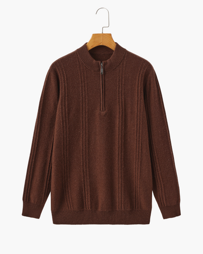 Luxurious 100% Cashmere Ribbed Half-Zip Sweater for Men – Ultimate Comfort Style