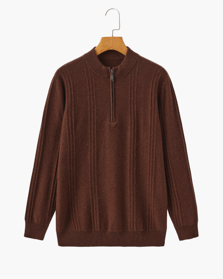 Luxurious 100% Cashmere Ribbed Half-Zip Sweater for Men – Ultimate Comfort Style