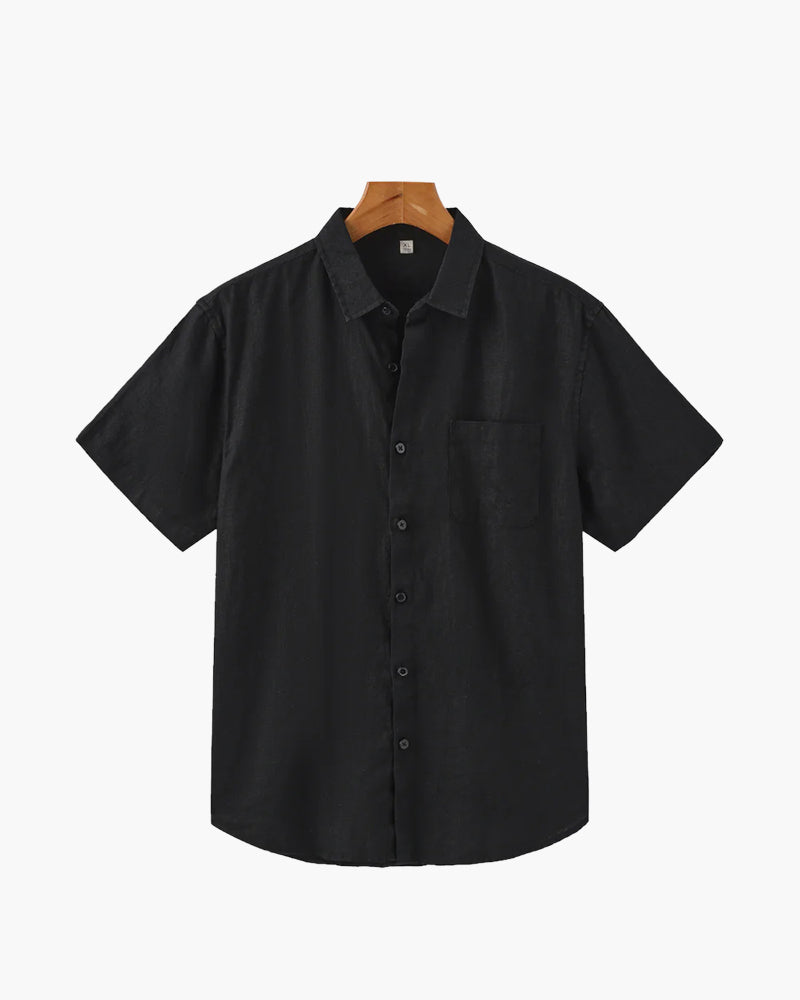 Men's Breathable Short Sleeve Linen Shirt - Relaxed Fit, Summer Comfort