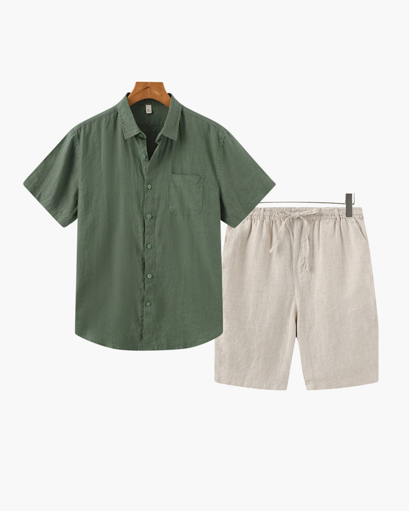 Men's Premium Linen Shirt & Shorts Set - Breathable Summer Loungewear