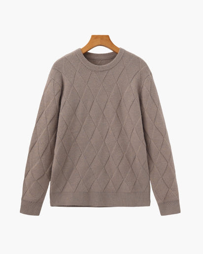Timeless Diamond Knit Crewneck Sweater - Premium Wool Blend for Men