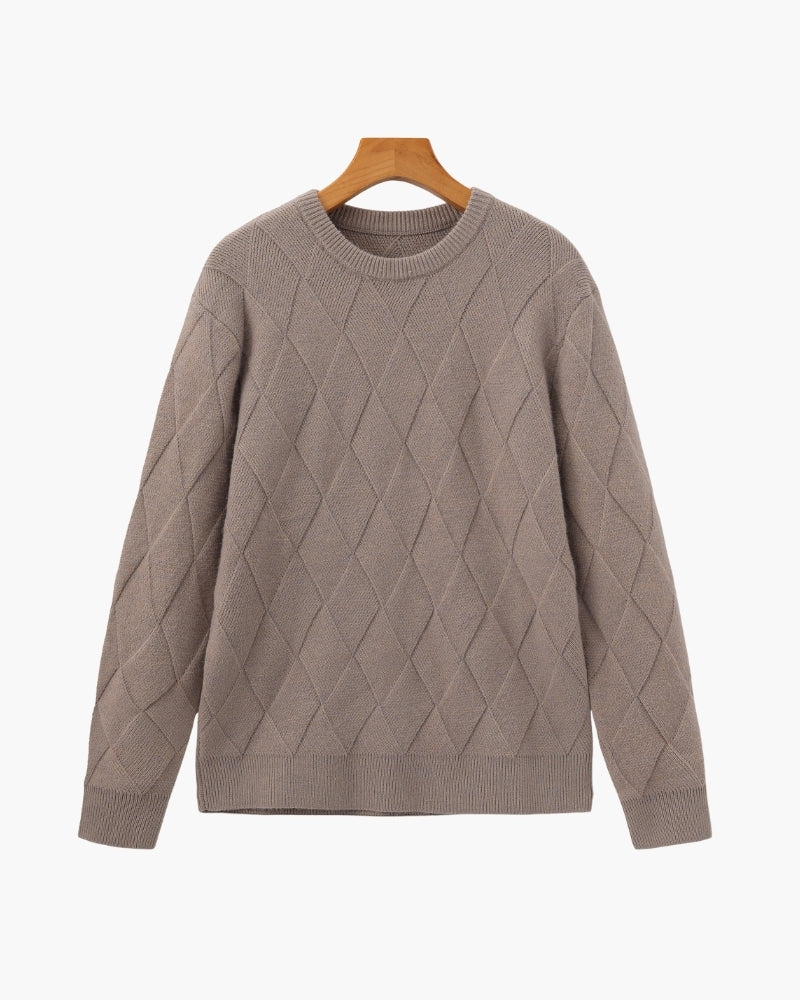 Timeless Diamond Knit Crewneck Sweater - Premium Wool Blend for Men
