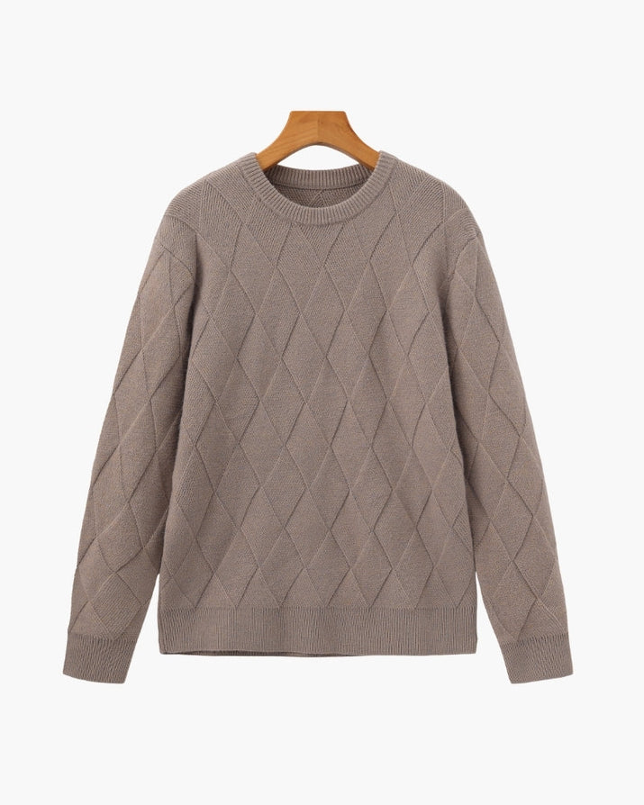 Timeless Diamond Knit Crewneck Sweater - Premium Wool Blend for Men