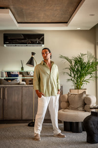 Men's Relaxed Fit Breathable Linen Longsleeve Shirt & Pant Combo Set