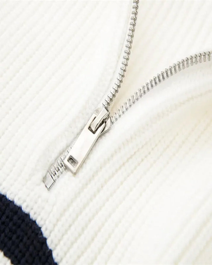 Men's Premium Striped Full-Zip Sweater - Cozy Knitted Cotton Cardigan Jacket