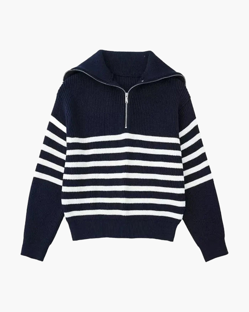 Men's Premium Striped Full-Zip Sweater - Cozy Knitted Cotton Cardigan Jacket