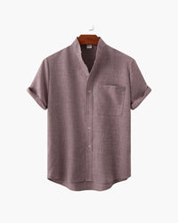 Men's Mandarin Collar Short Sleeve Shirt - Relaxed Fit, Breathable Cotton Blend