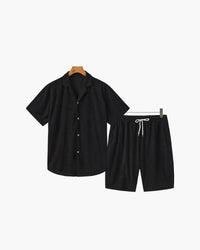 Luxurious Riviera Velvet Cord Set: Stylish Relaxed-Fit Shirt & Drawstring Shorts