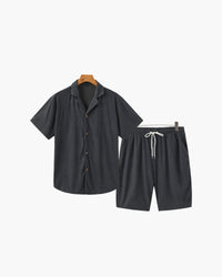 Luxurious Riviera Velvet Cord Set: Stylish Relaxed-Fit Shirt & Drawstring Shorts