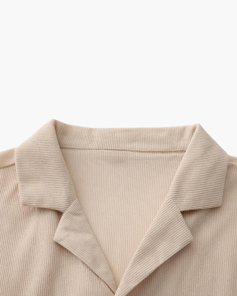 Luxurious Riviera Velvet Cord Set: Stylish Relaxed-Fit Shirt & Drawstring Shorts