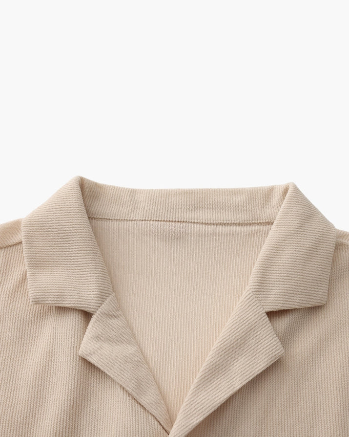 Luxurious Riviera Velvet Cord Set: Stylish Relaxed-Fit Shirt & Drawstring Shorts