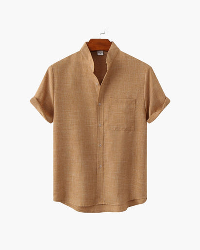 Men's Mandarin Collar Short Sleeve Shirt - Relaxed Fit, Breathable Cotton Blend