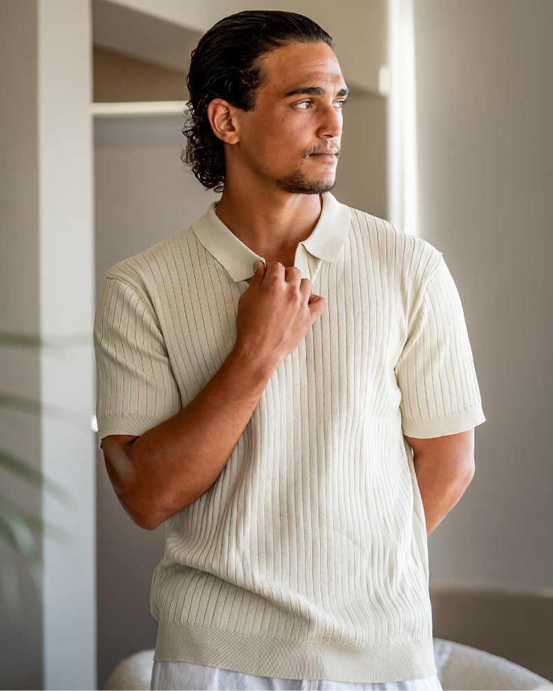 Men's Premium Ribbed Knit Polo Shirt: Classic Style, Relaxed Fit