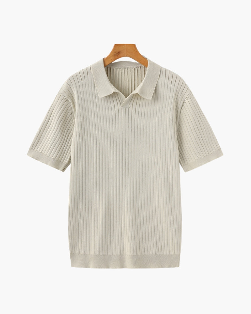 Men's Premium Ribbed Knit Polo Shirt: Classic Style, Relaxed Fit