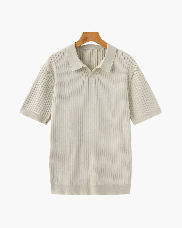 Men's Premium Ribbed Knit Polo Shirt: Classic Style, Relaxed Fit