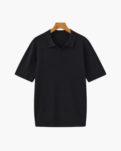 Men's Premium Ribbed Knit Polo Shirt: Classic Style, Relaxed Fit